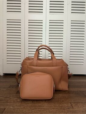 Monos Metro Tan Vegan Leather Duffel with Folio Case